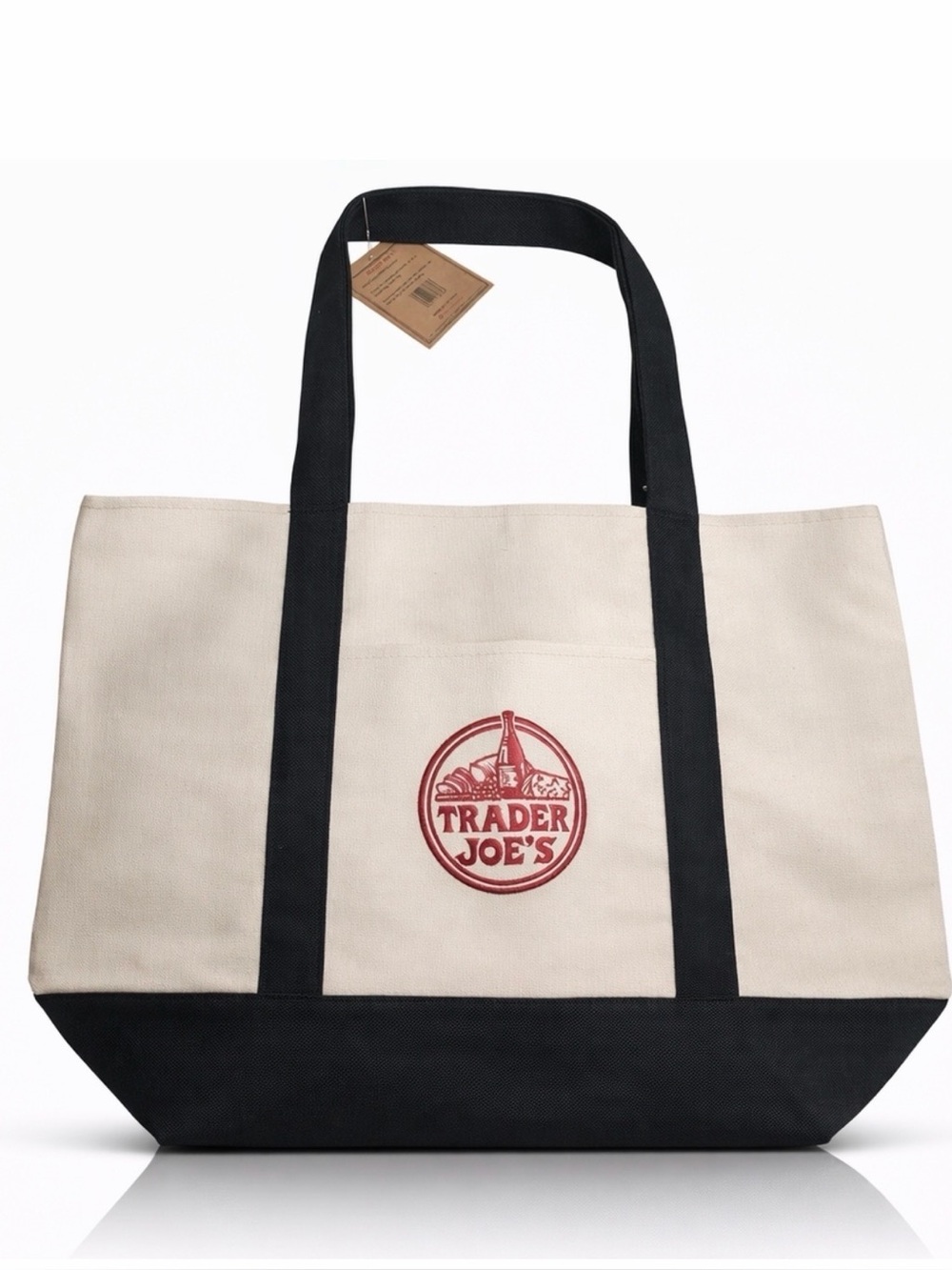 Trader Joe's Canvas Tote Bag in Cream and Navy Blue